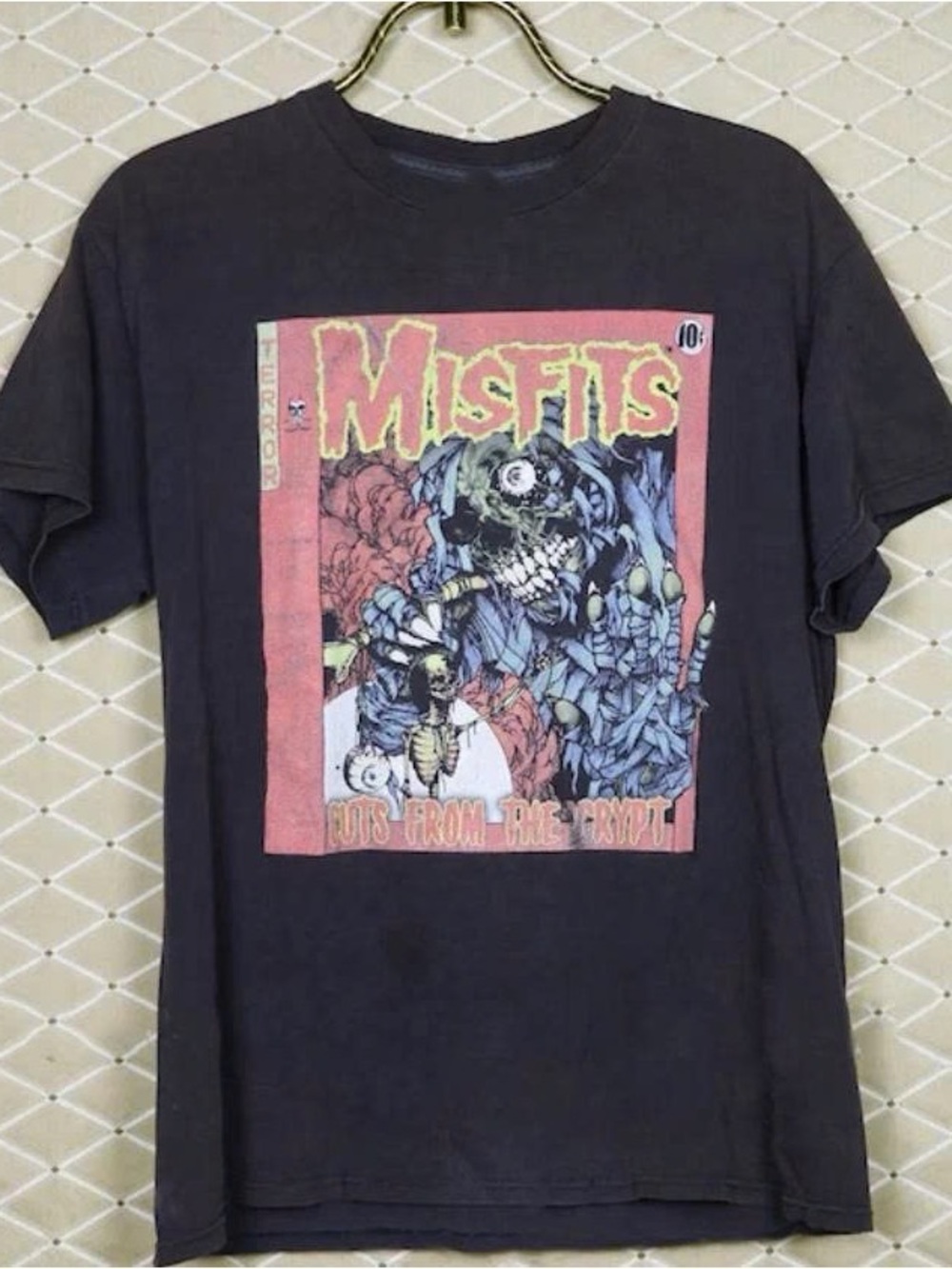 Black Short Sleeve Misfits Horror Graphic Tee with Pink Accent